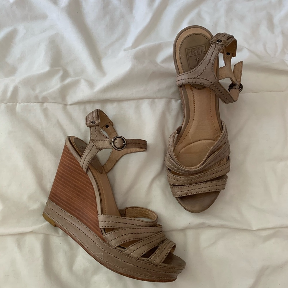 Frye Leather Sandal Wood Wedges